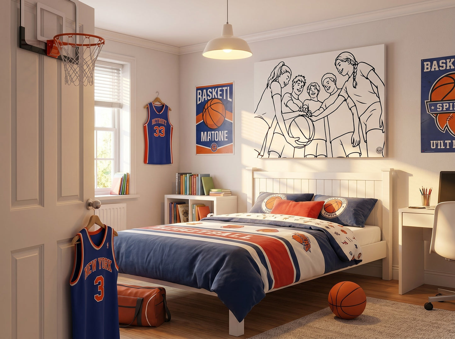 Basketball Teamwork Stretched Canvas — Minimalist Wall Art