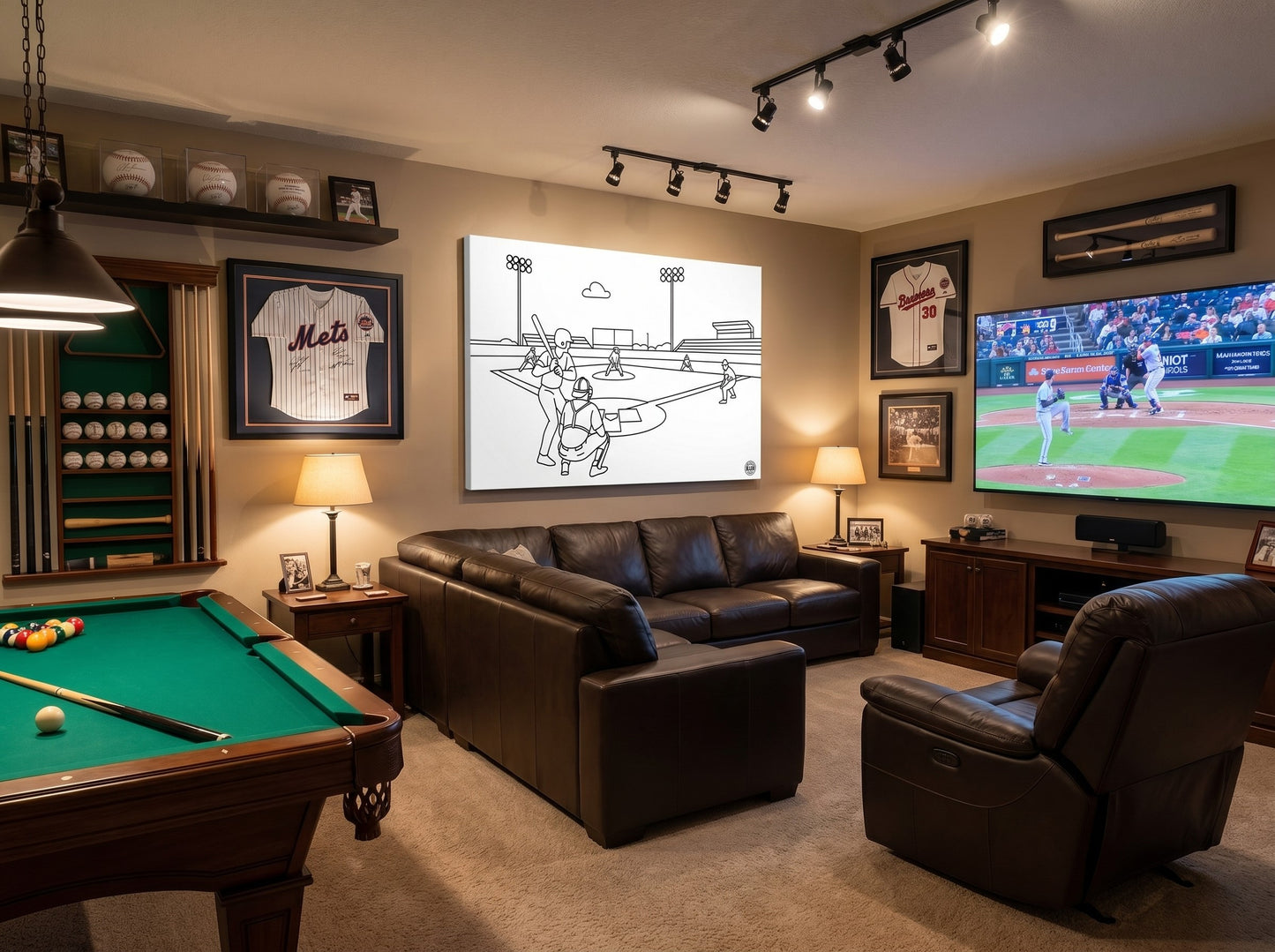 Baseball Field Line Art Stetched Canvas Wall Art — Minimalist Sports Home Decor