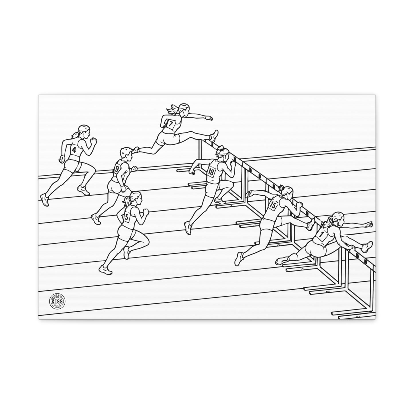 Hurdles Track Stretched Canvas Wall Art — Minimalist Black & White Sports Art
