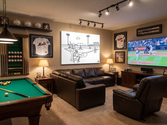Baseball Field Line Art Stetched Canvas Wall Art — Minimalist Sports Home Decor