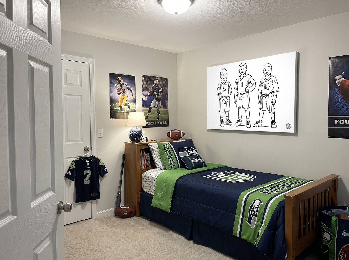 Kids Football Team Stretched Canvas Minimalist Wall Art