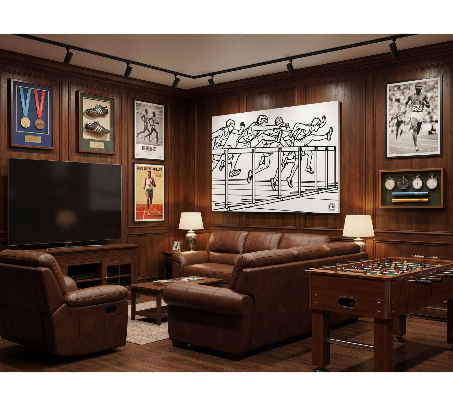 Hurdles Track Stretched Canvas — Minimalist Athletic Track & Field Wall Art