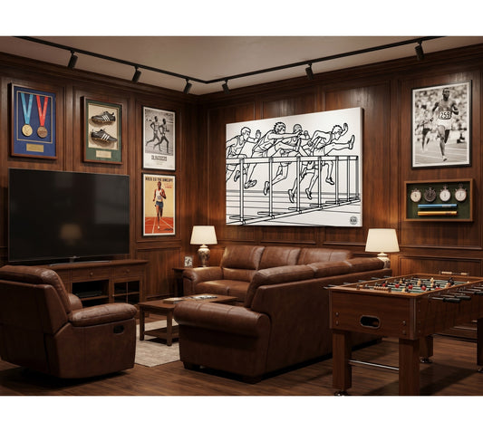 Hurdles Track Stretched Canvas — Minimalist Athletic Track & Field Wall Art